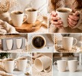 Zestaw kubków ceramicznych 300 ml białe eleganckie do kawy herbaty x2