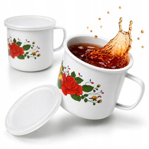 Garnuszek emaliowany kubek z pokrywką garnek na mleko herbatę 1.5l retro