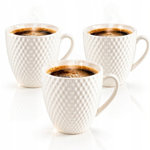 Zestaw kubków ceramicznych 250 ml białe eleganckie do kawy herbaty x3