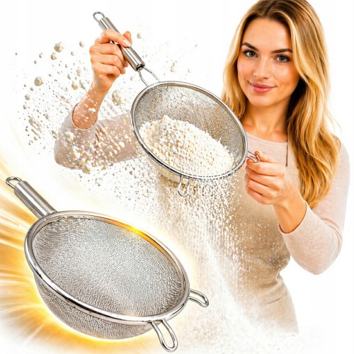 Sitko kuchenne stalowe z rączką do mąki cukru herbaty do przesiewania 30 cm
