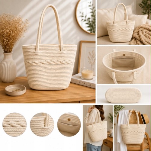 Torebka damska plażowa shopper słomkowa boho pojemna na ramię FC026