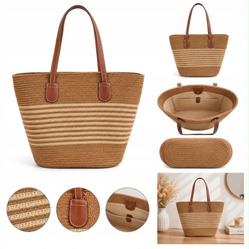 Torebka damska plażowa shopper słomkowa boho pojemna na ramię B02