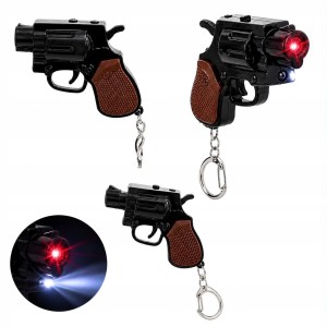 Brelok pistolet z latarką i laserem mini rewolwer LED zabawka