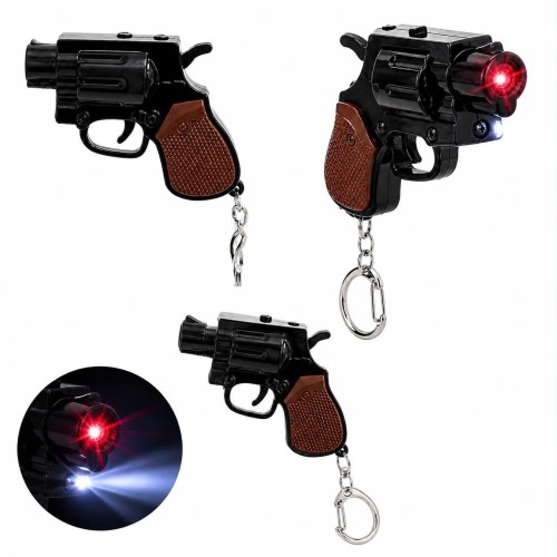 Brelok pistolet z latarką i laserem mini rewolwer LED zabawka