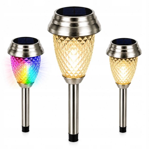 Lampa solarna ogrodowa LED RGB ciepły biały 32 cm wbijana IP44
