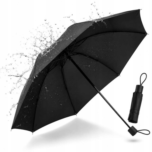 Parasol Składany Czarny Przeciwdeszczowy Mocny Wiatroodporny