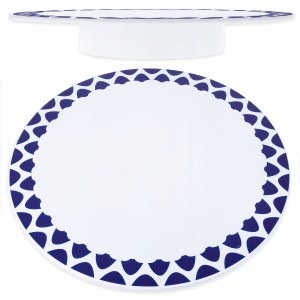 Plastikowa patera na ciasto fi 28 cm- niebiesko białe wzory